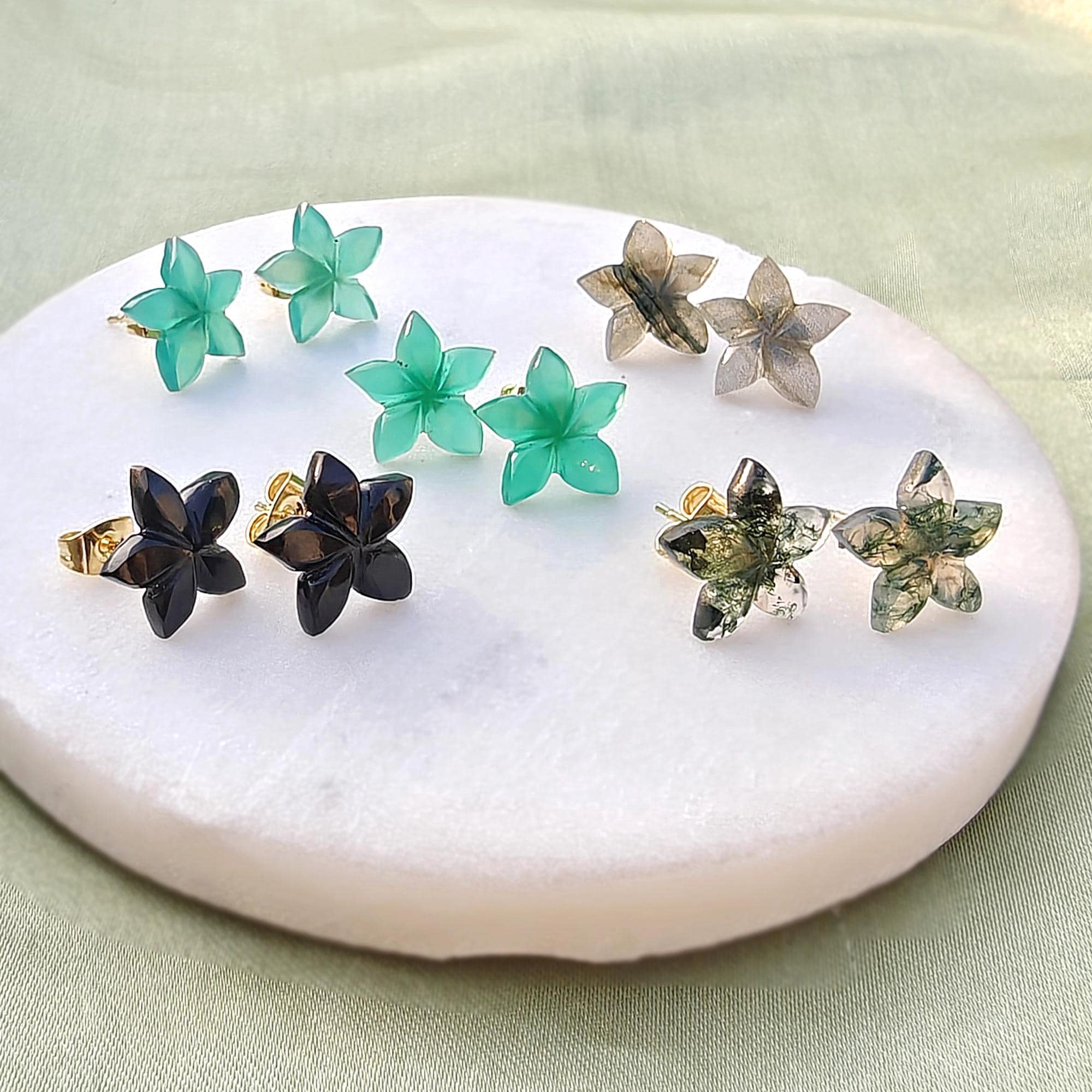 18k Gold Plated Stud Earrings: Dainty Star Shaped Natural Gemstone Jewelry