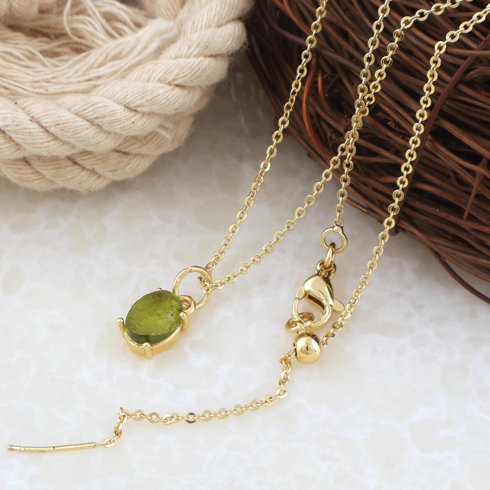 Oval Raw Moldavite Necklace: 18k Gold Filled Green Gemstone Pendant