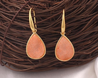 Teardrop Agate Druzy Drop Earrings: Gold Filled Crystal Druzy Gemstone