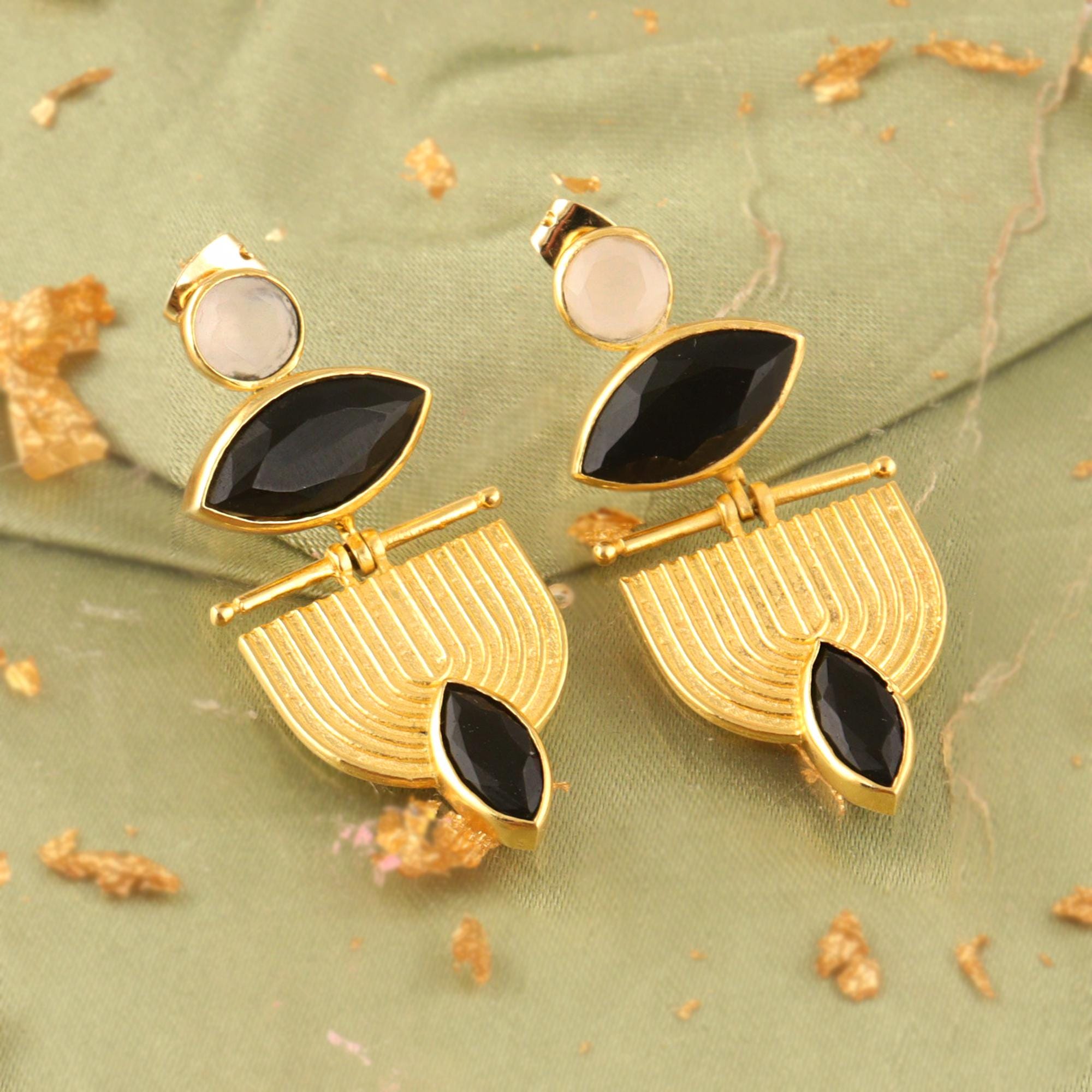 Medieval Punk Bold Gothic Statement Earring: Boho Gold Plated Lava-Texture Dangle Drops