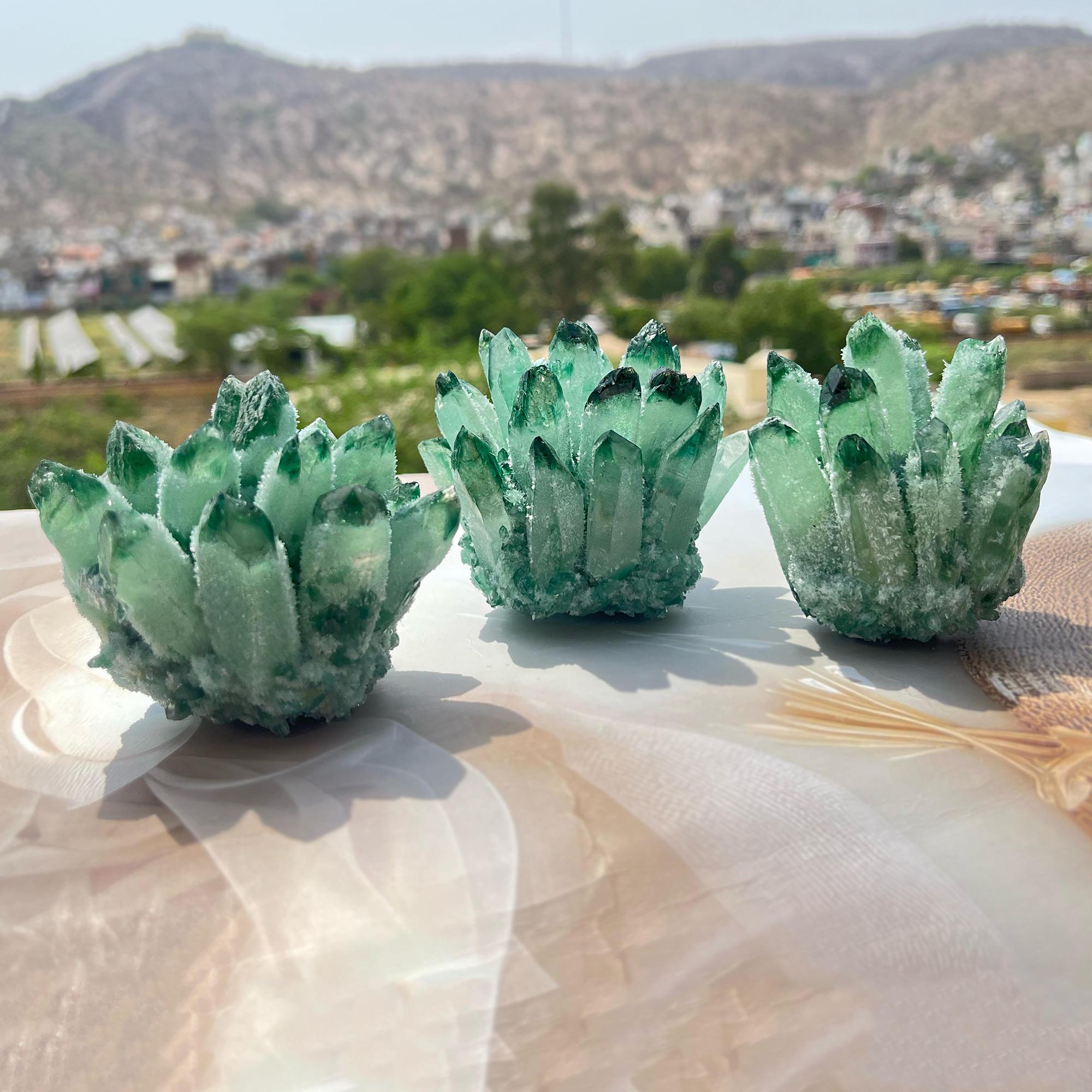 Green Phantom Quartz Crystal Cluster: Raw Druzy Healing Stone