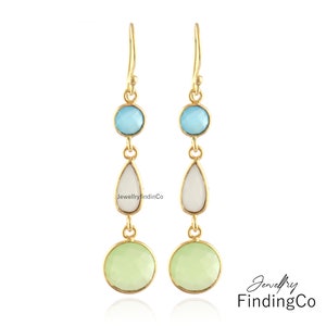 Blue Chalcedony Drop Earrings: Gold Plated Bezel Jewelry