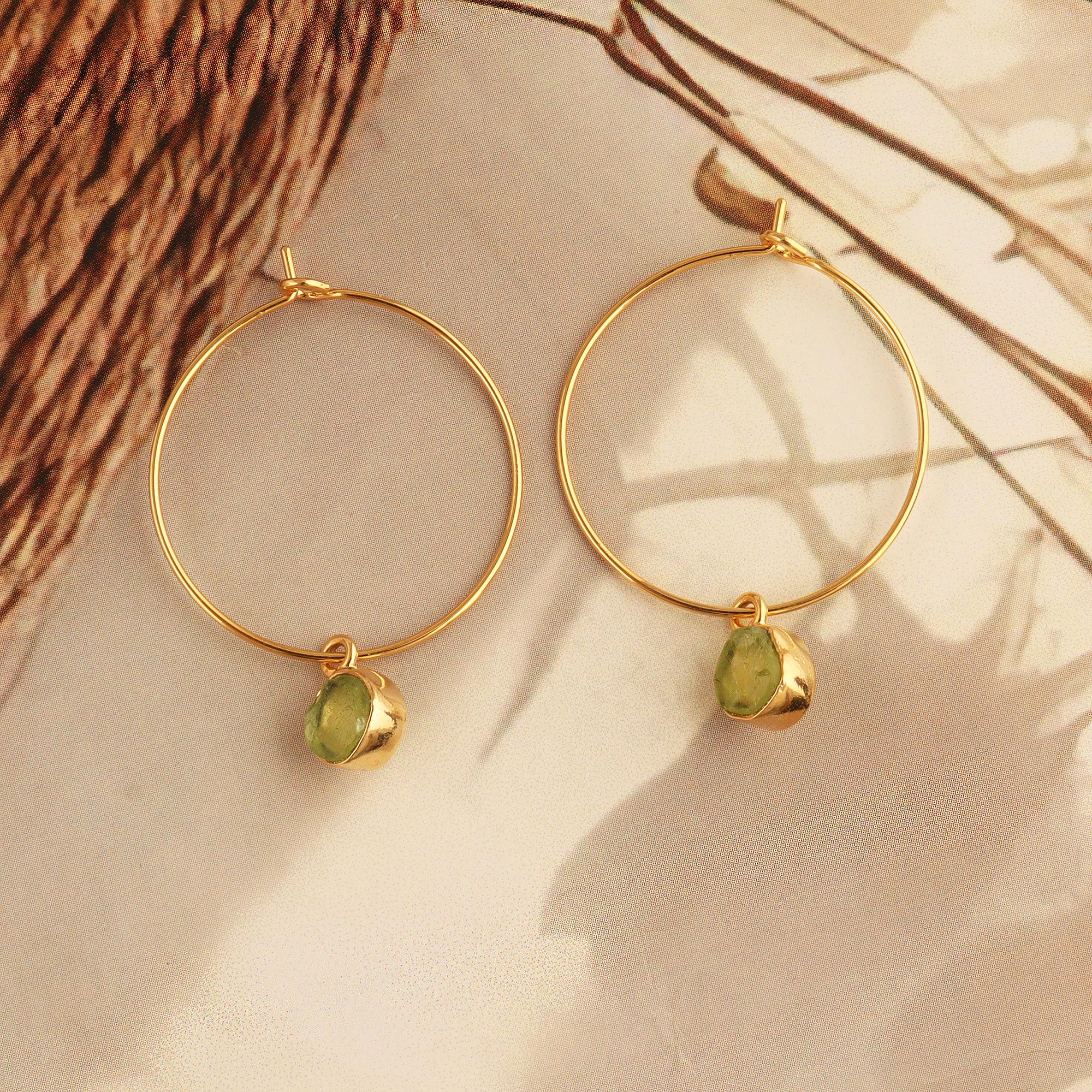 Raw Crystal Hoop Earrings: 18k Gold Plated Gemstone