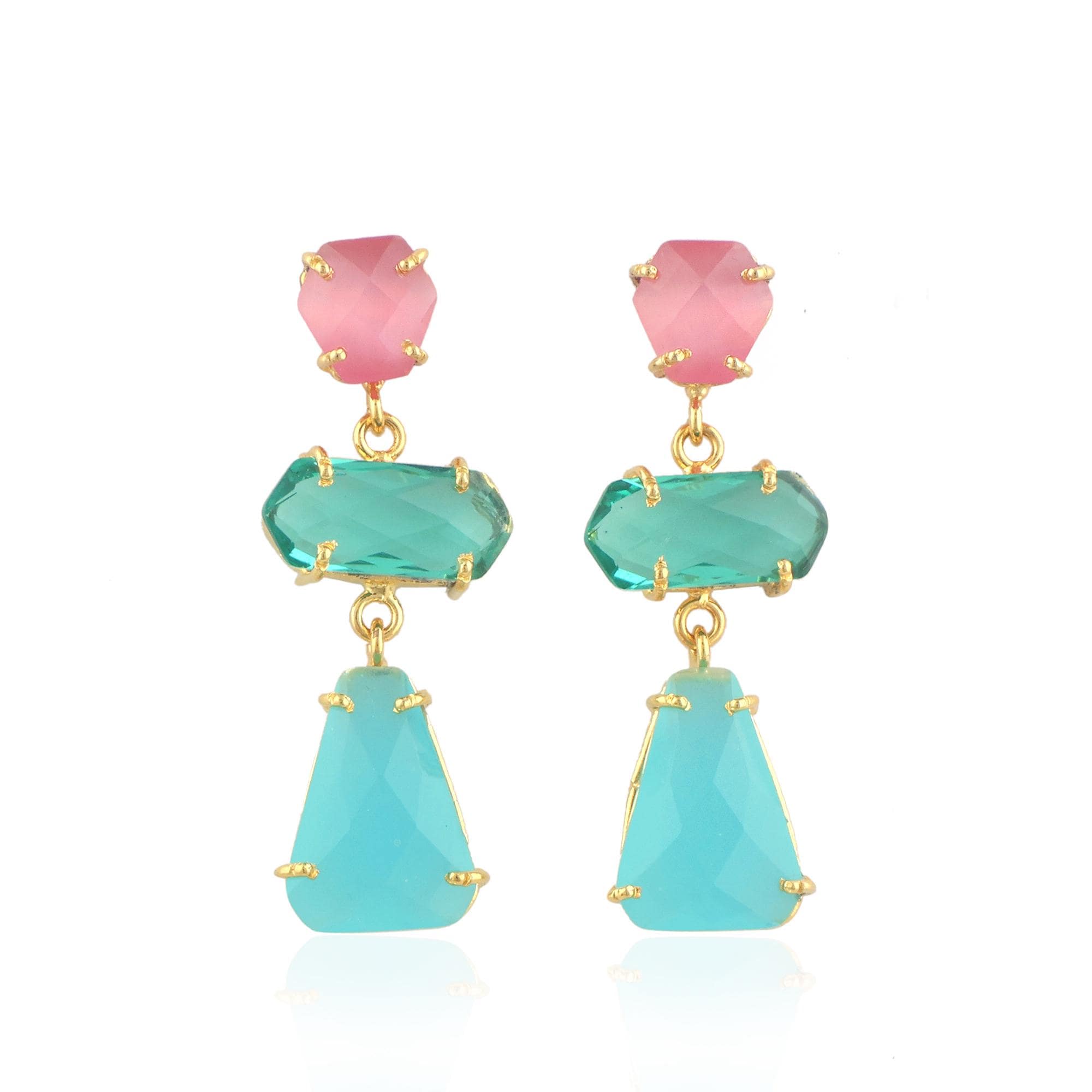 Multi Stone Drop Earrings: Gold Plated Statement Jewelry