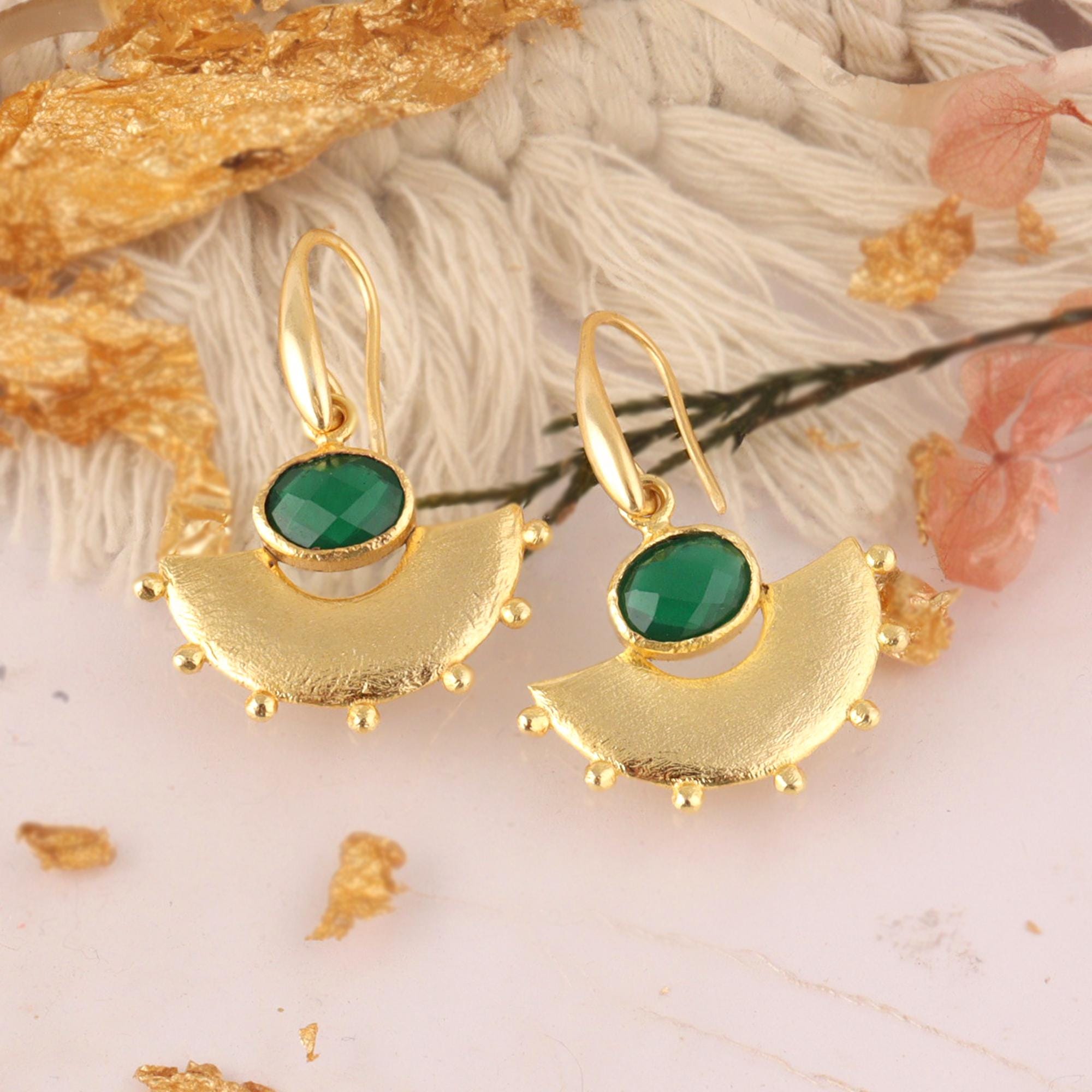 Ancient Hellenic Half-Moon Dangles: Mediterranean Radiance Fan Earrings