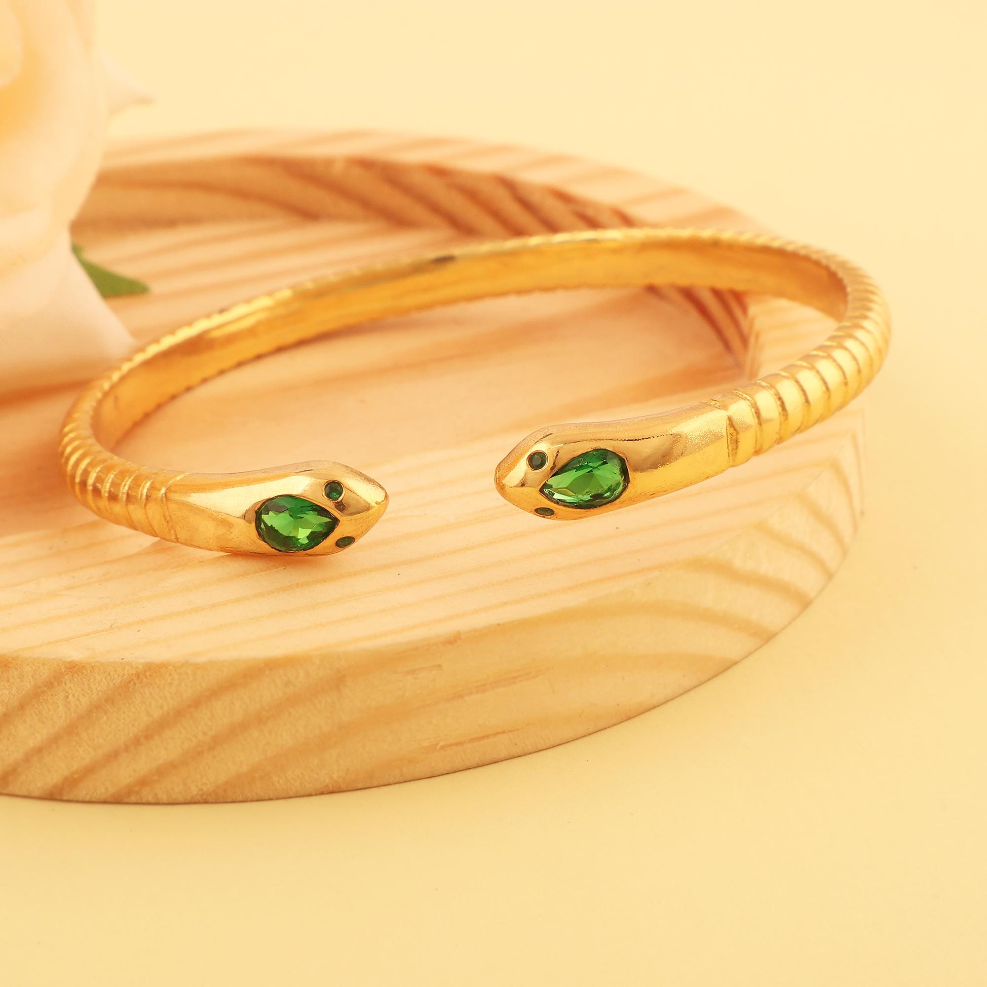 18k Gold Plated Cuff Bracelet: Teardrop Emerald Bangle