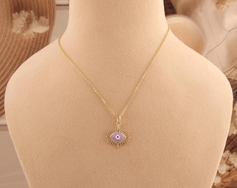 Dainty Evil Eye Necklace: Gold Plated Enamel Talisman Pendant