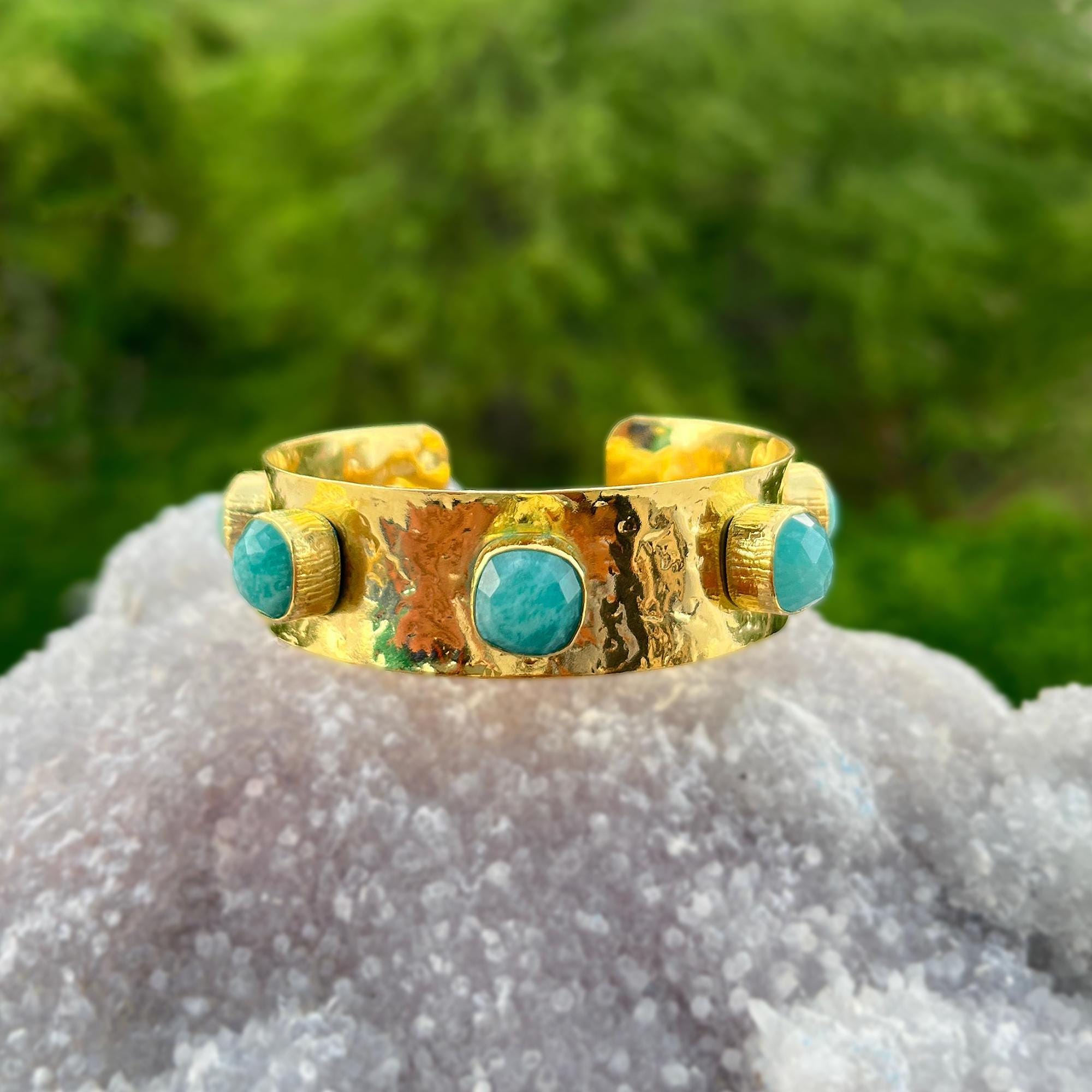 Handmade Multi Amazonite Cuff - Cushion Gemstone Bangle