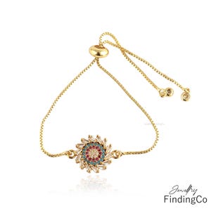 Gold Plated Cubic Zirconia Bracelet: Adjustable Charm Bracelet