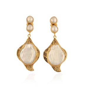 Gold Plated Freshwater Pearl Dangle Earrings: Bridal Jewelry