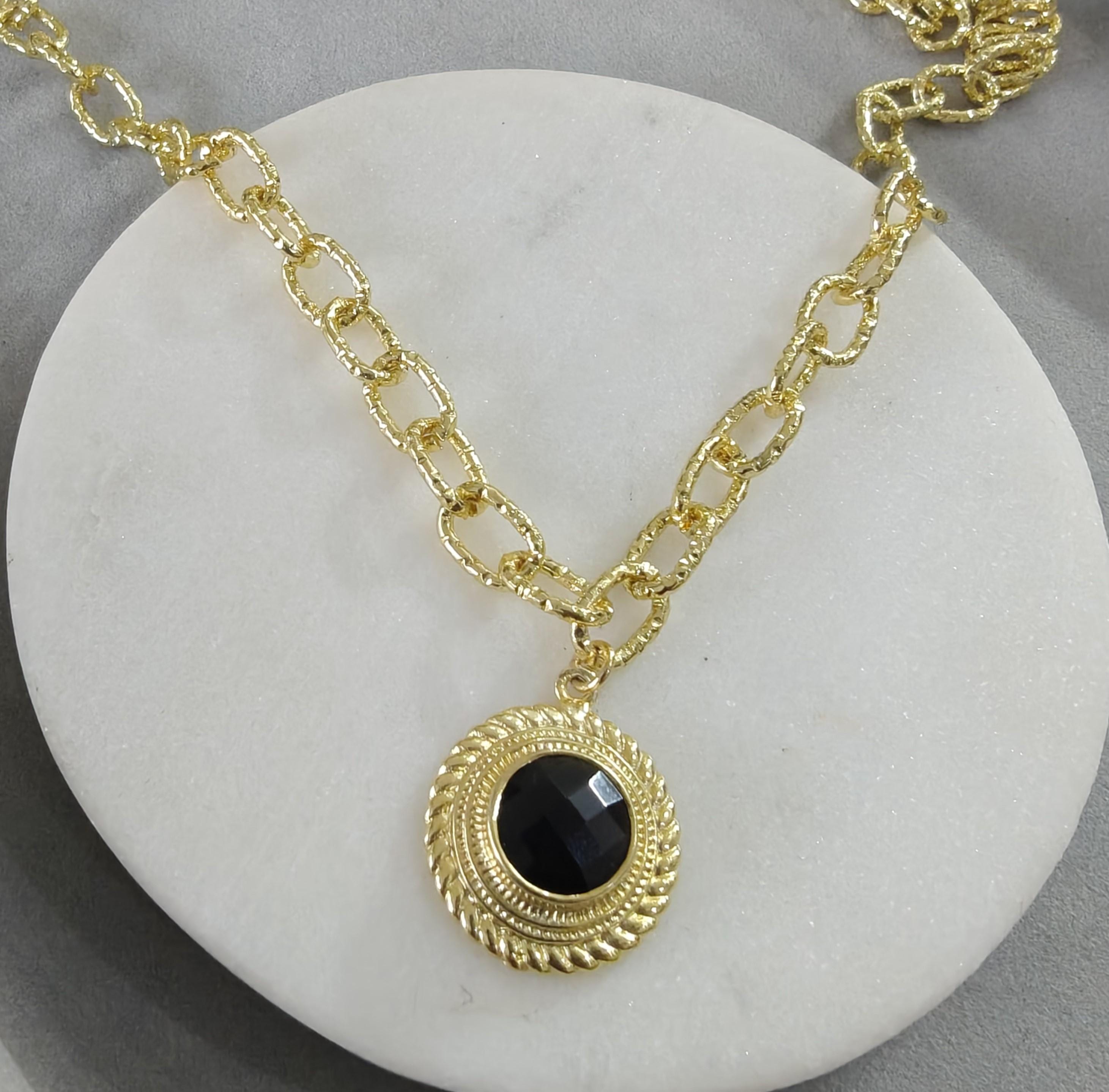 Iolite Quartz Necklace - 18k Gold Filled Oval Link Chain Brass Pendant