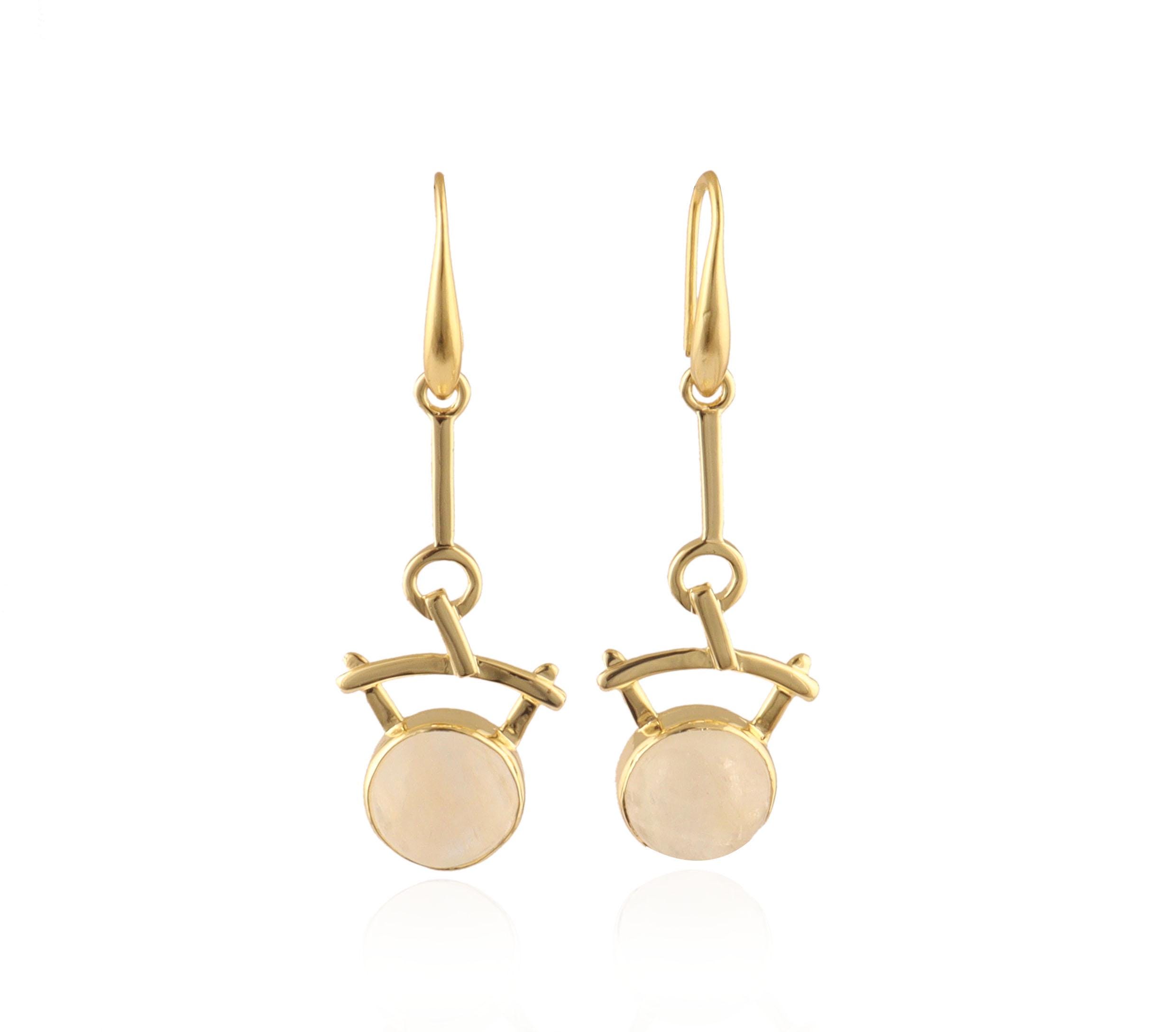 Moonstone Dangle Earrings: Gold Plated Modern Geometric Dangle Drops
