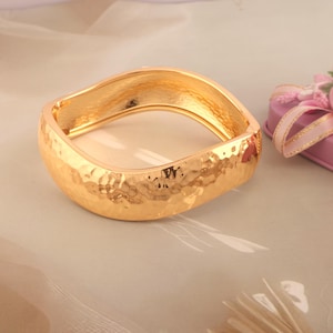 Geometric Hammered Gold-Plated Bangle Bracelets, Trendy Women Cuff Bracelet, Handmade Wrist Wrap Bracelet, Unique Statement Jewlery
