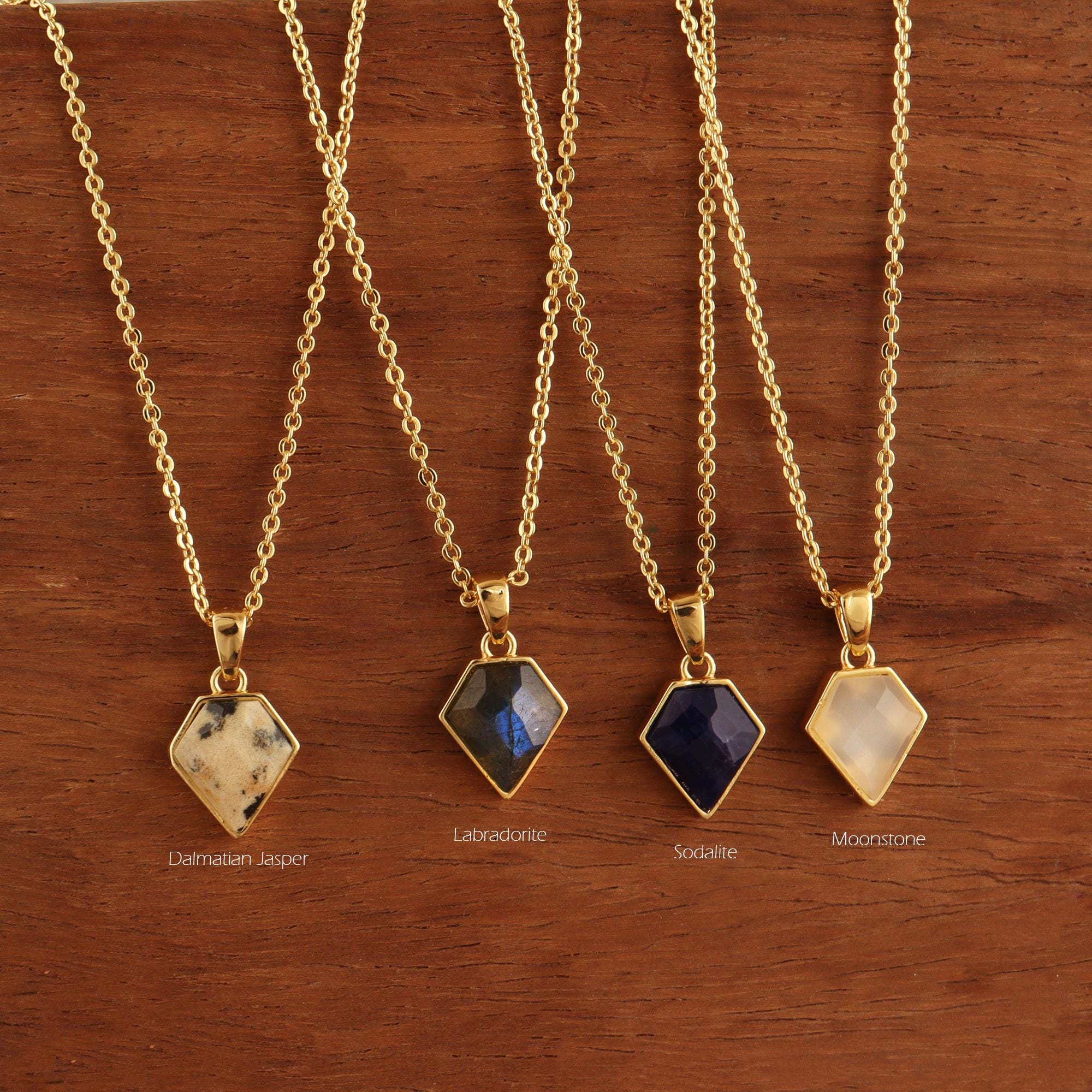 Kite Shape Labradorite Pendant Necklace: 18k Gold Plated Cable Chain Pendants