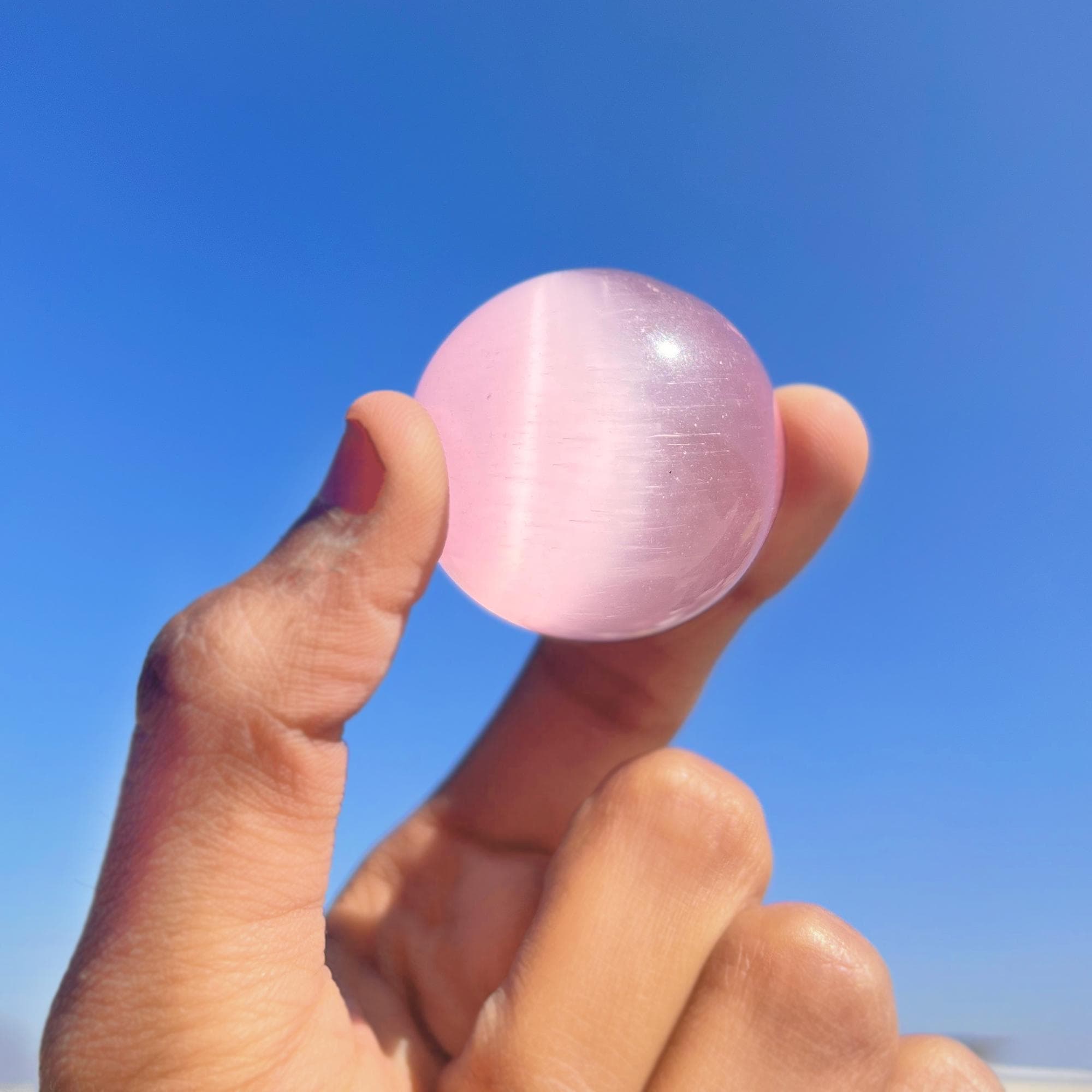 Pink Cat's Eye Crystal Sphere: Healing Gemstone Decor Ball