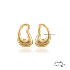 Chunky Gold Wave Hoop Stud Earrings - Gold Plated Statement Jewelry - Unique Fashion Accessories - Bold Handmade Boho Chic Gift for Her