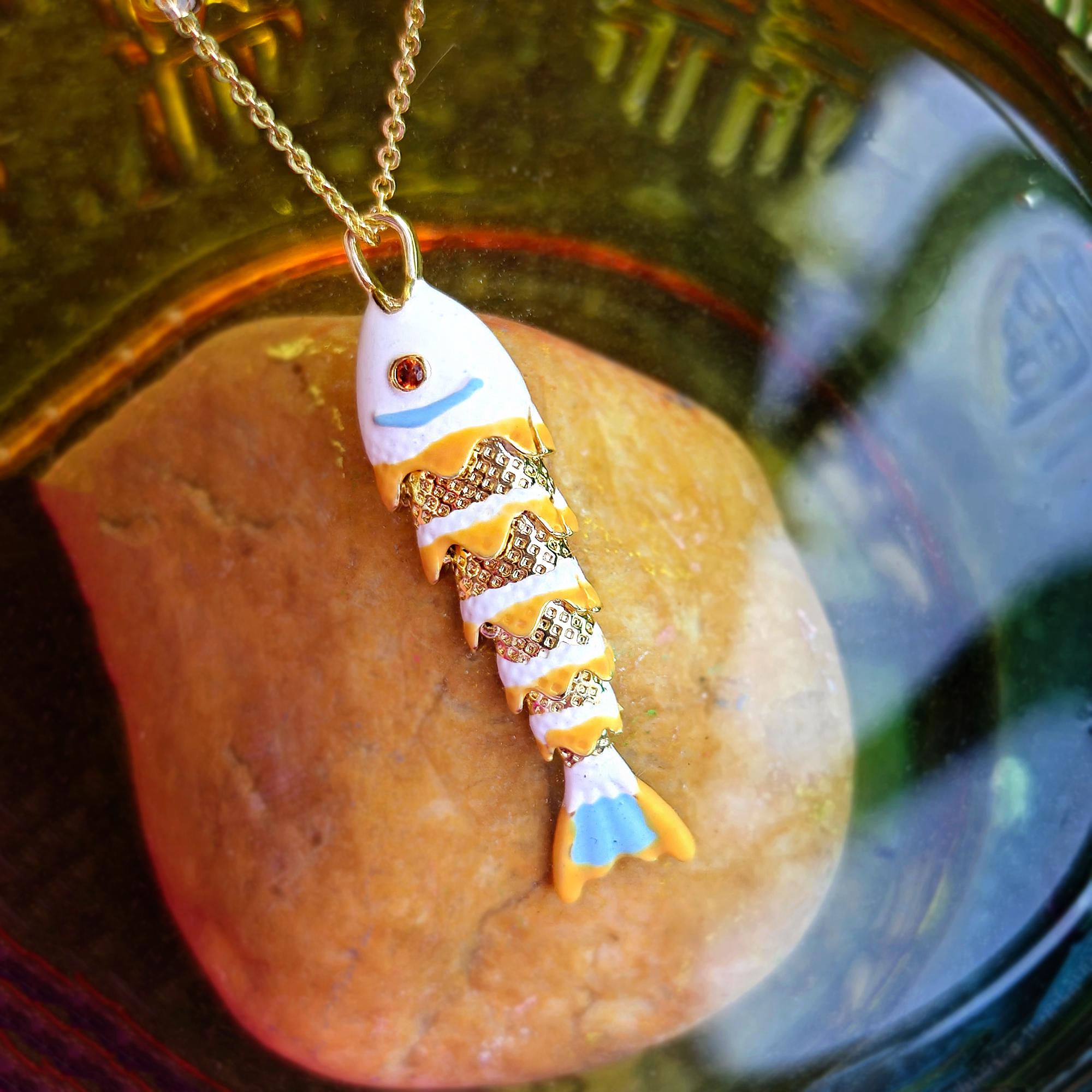 Articulated Enamel Fish Pendant: Kinetic Swimming Fish Charm