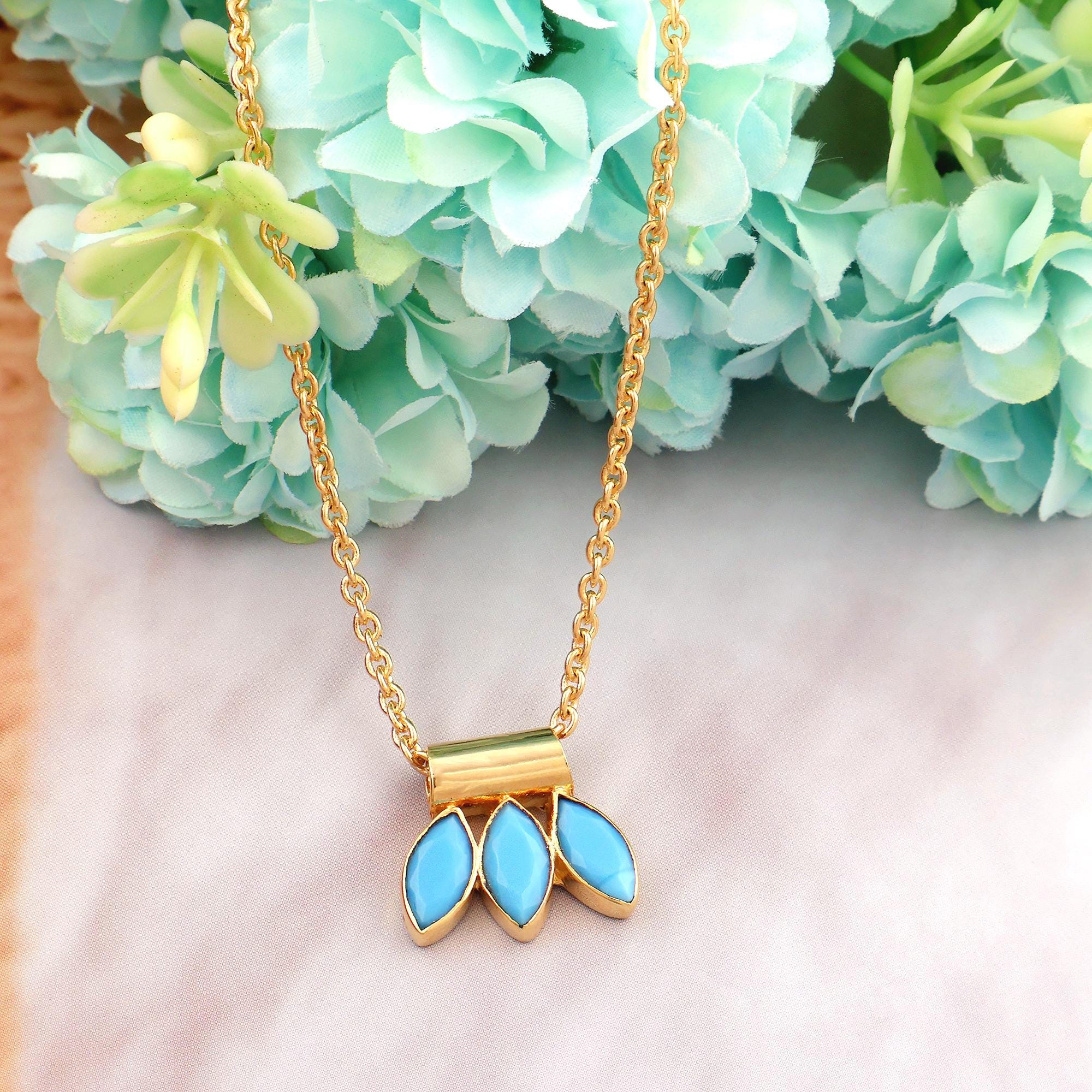 Turquoise Marquise Necklace, Gold Plated Dainty Necklace