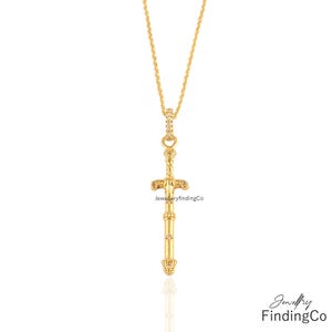 CZ Sword Pendant Necklace: 18k Gold Plated, Pave Diamond