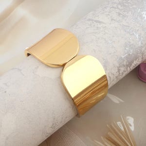 18k Gold Plated Geometric Bangle: Chunky Retro Cuff Bracelet