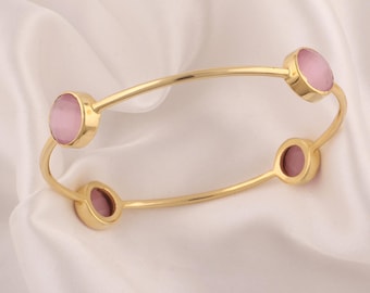 Roze vergulde cat's eye-armband: boho-messing sieraden