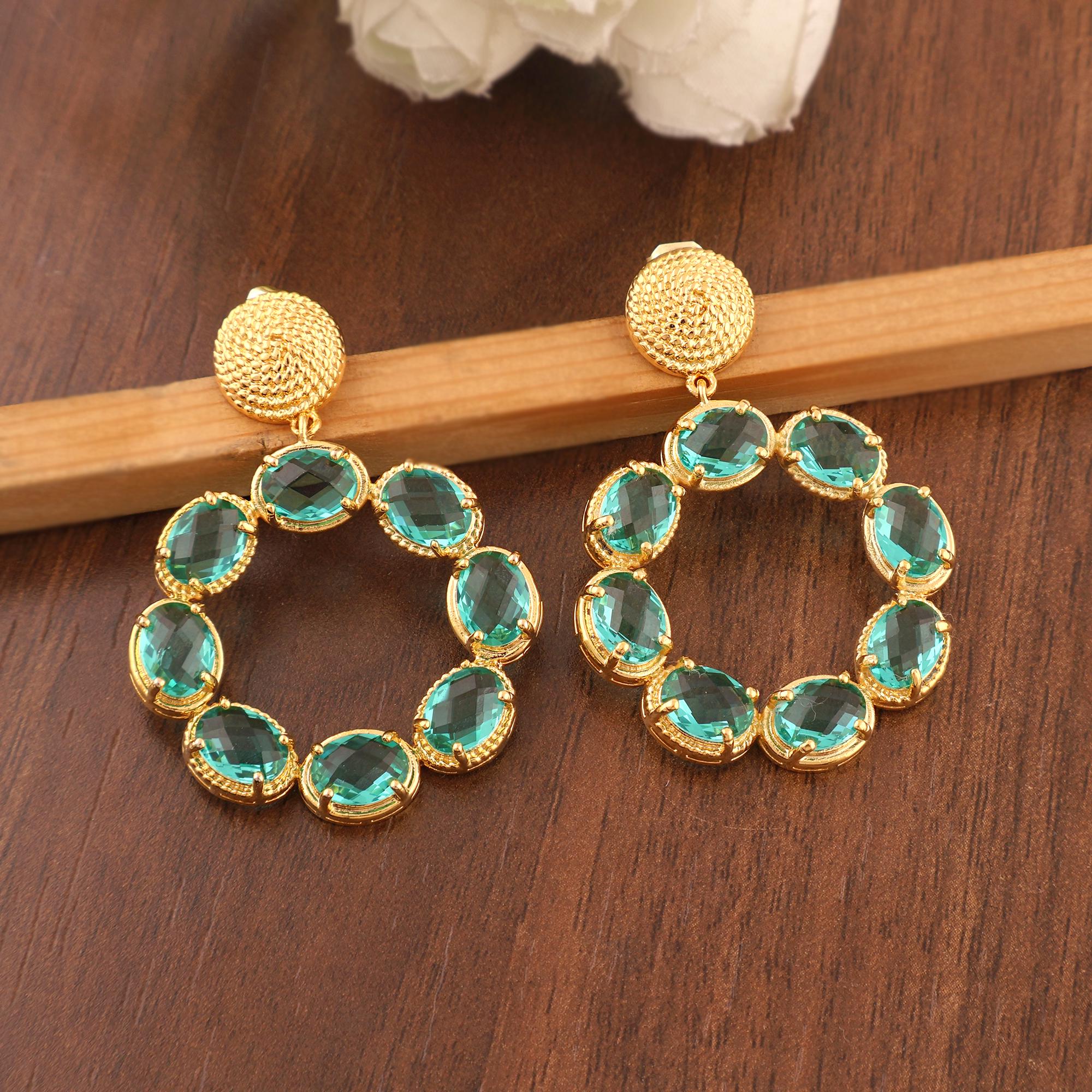 Apatite Quartz Wreath Earrings: 18k Gold Plated Statement Hoops