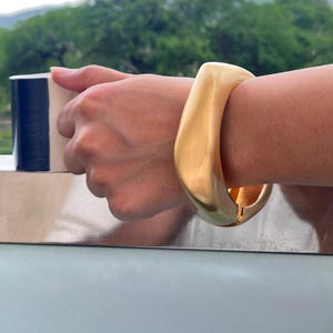 Matte Gold Plated Geometric Cuff Bangle: Brass Silk Wrap Bracelet
