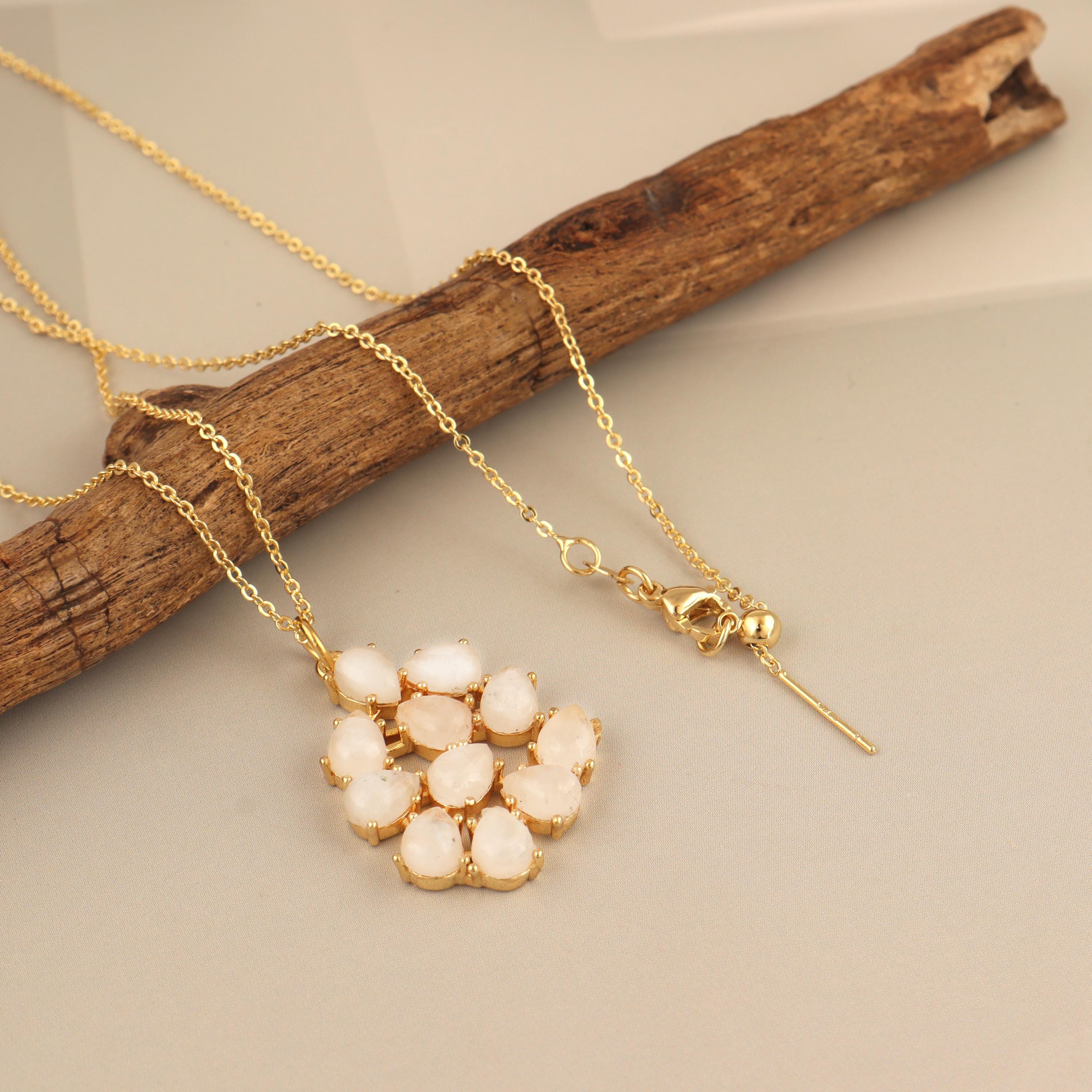 Rainbow Moonstone Teardrop Pendant Necklace: Multistone Gold-Plated Brass Jewelry