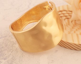Matte Gold Plated Cuff Bangle: Wide Statement Bracelet