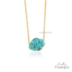 Raw Turquoise In 18k Gold Plated - December Birthstone Pendant - Turquoise Rough Gemstone Necklace - Gift For Her