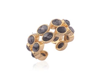 Dalmatian Jasper Oval Ring - 18k Gold Plated Band - Size 9.5