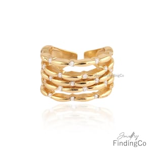 Cubic Zirconia Ring - Multi Layer Ring - 18k Gold Plated Layered Band - Diamond Contemporary Ring - Rope Band Ring