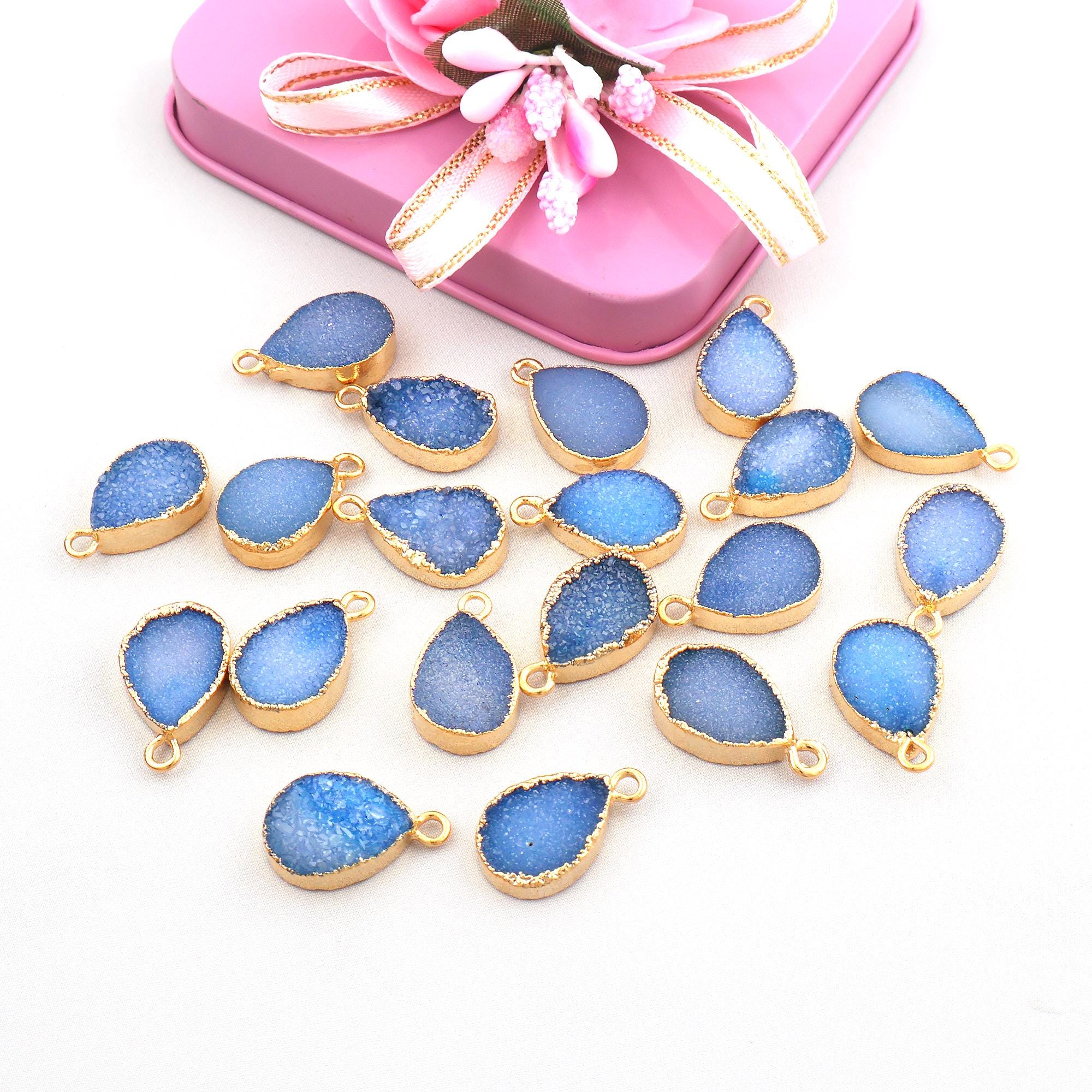 Blue Agate Druzy Connectors: Gold Electroplated Pear Charms