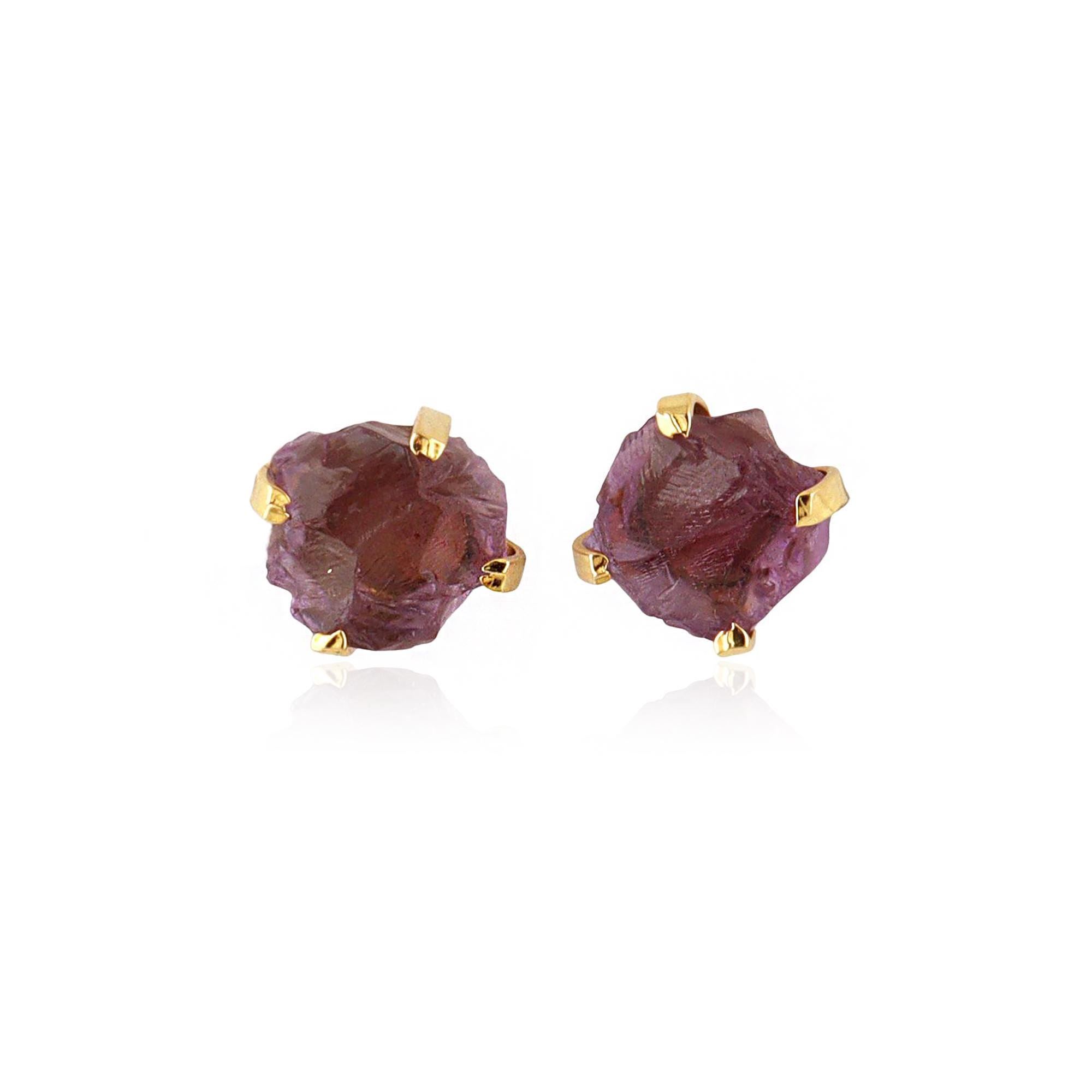 18k Gold Plated Rough Stone Stud Earrings: Dainty Minimal Natural