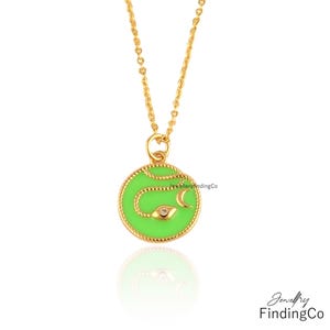 Snake Charm Necklace, 18k Gold Plated Green Pendant, Enamel Necklace For Her, Personalized Jewelry, Gift For Her
