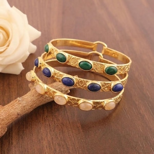 Women Moonstone Cuff Bracelet - 18k Gold Plated Open Bangle, Natural Gemstone Jewelry