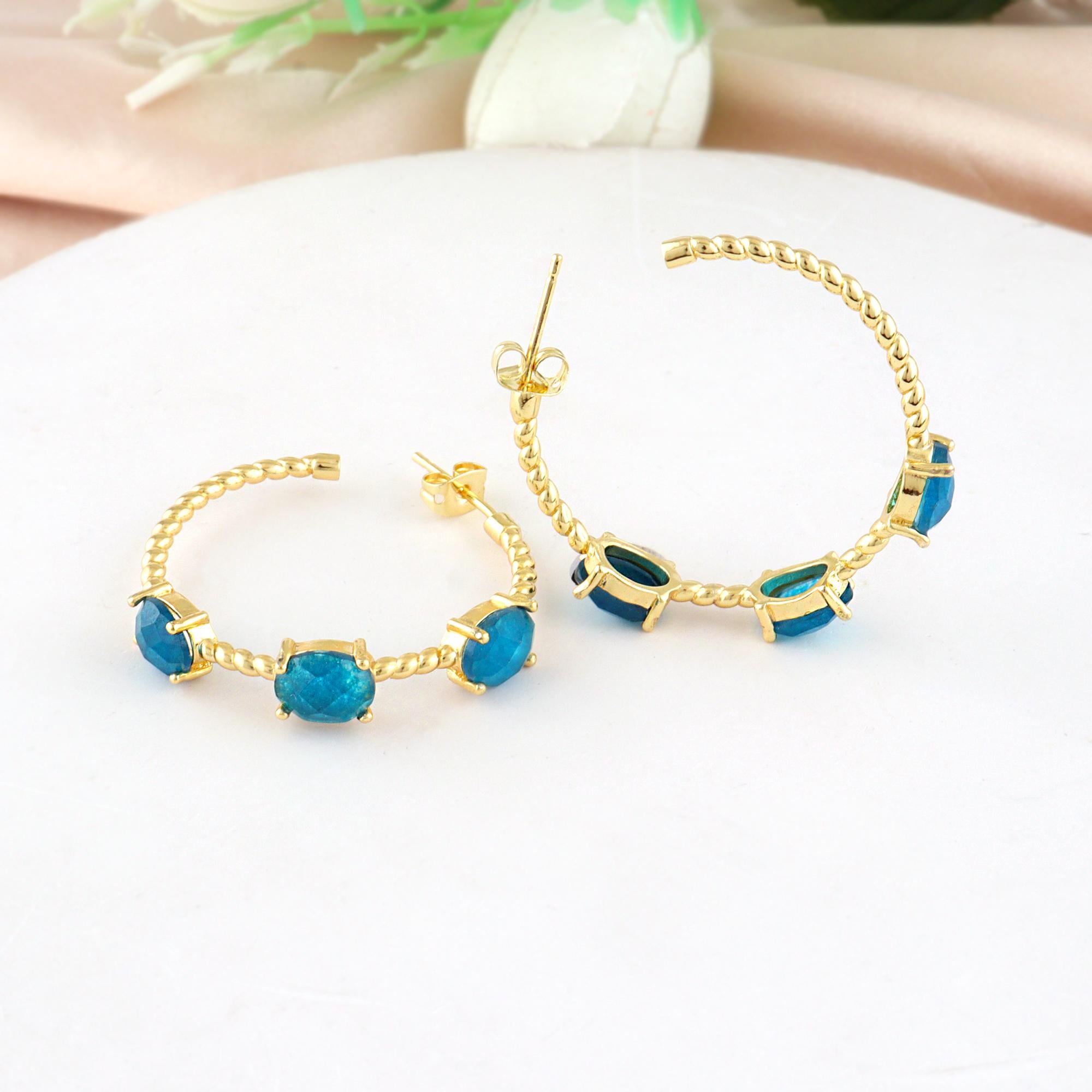 Twisted Rope Gemstone Hoops: Green Onyx, Black Onyx or Apatite Jade C-Shaped Earrings
