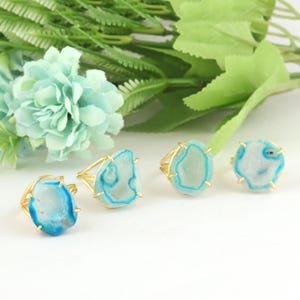 18k Gold Plated Geode Druzy Ring - Adjustable Handmade Ring
