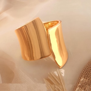 Chunky 18k Gold Plated Cuff Bracelet: Geometric Open Bangle
