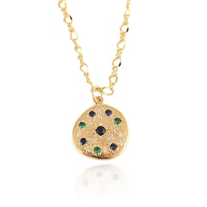 Rainbow CZ Charm Necklace - Gold-Plated Multi Stone Necklace - Statement Layering Necklace - Rainbow Crystal Gem Pendant Necklace