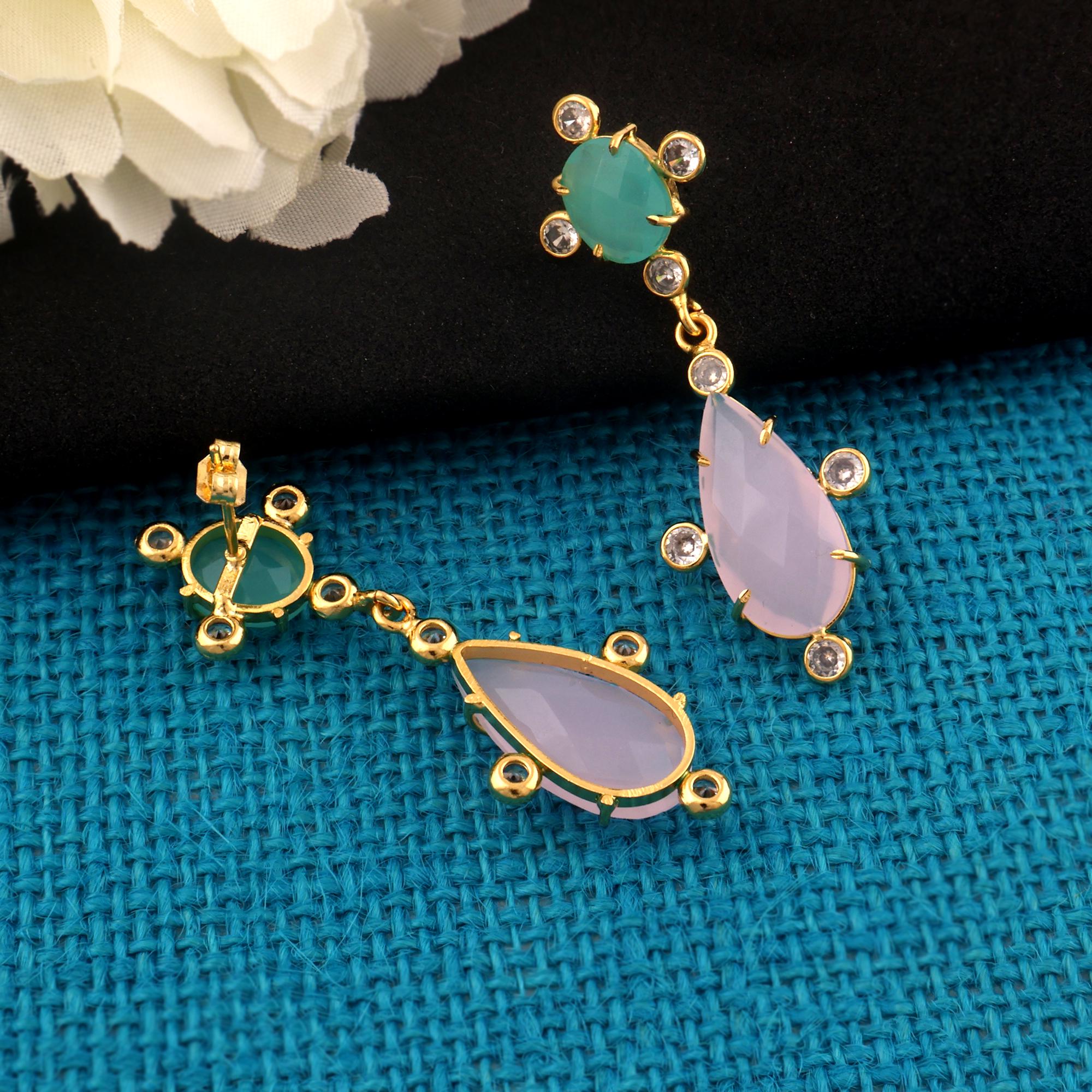 Pink Chalcedony Drop Earrings: 18k Gold Plated Dangles