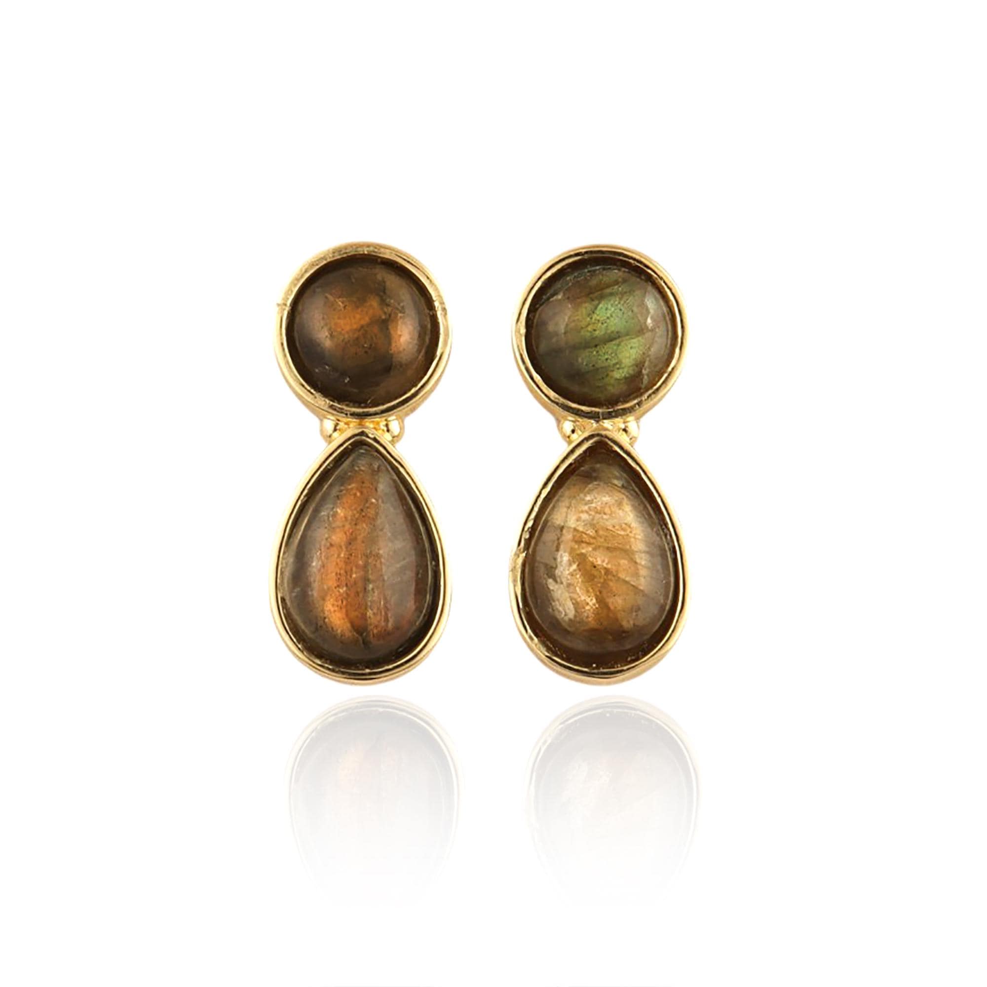 Labradorite Drop Earrings: Gold Plated Bezel