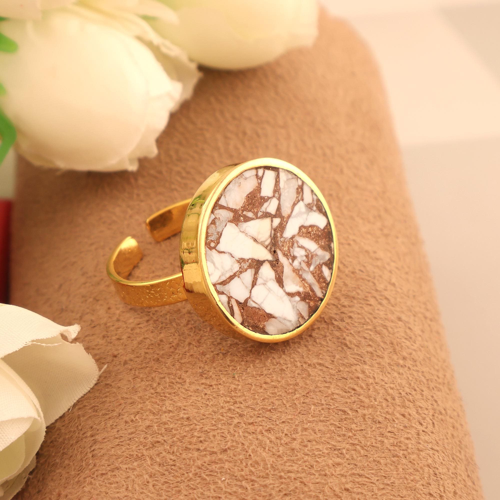 Natural Howlite Copper Turquoise Ring – Round Stone