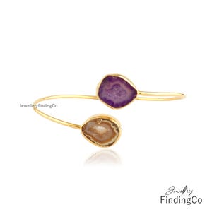 Geode Cuff Armband - Druzy Messing Armband - Gelbgold überzogenes verstellbares Armband - Druzy Kristall Armreif - Stapelbares Armband