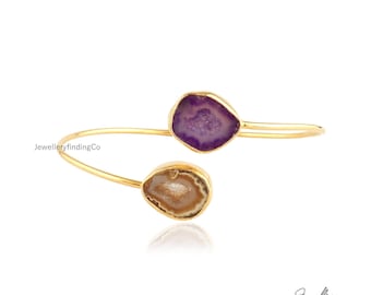 Geode Druzy Cuff Bracelet: 18k Gold Plated Adjustable Bangle