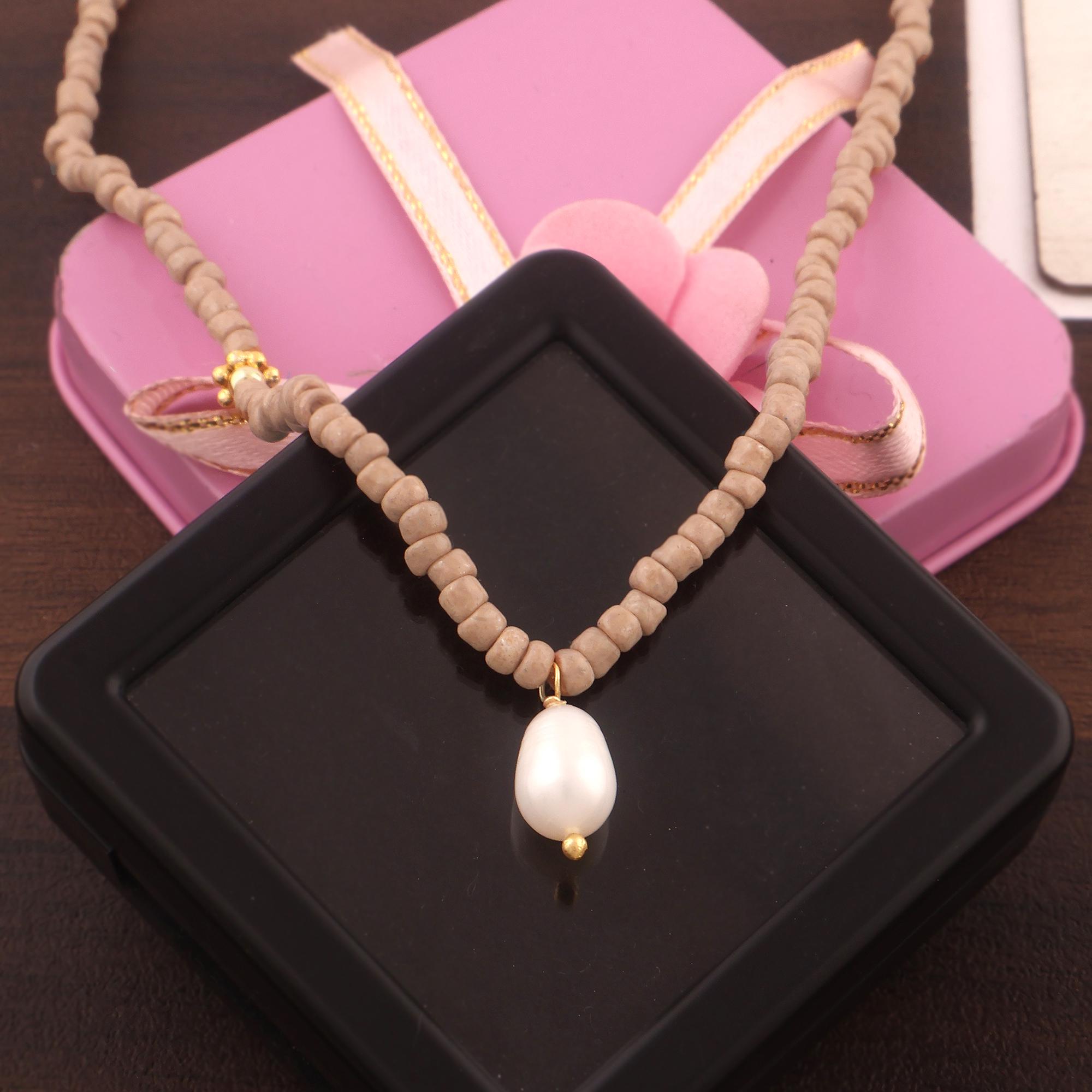 Pearl And Glass Beads Drop Necklace - 18k Gold Plated Chain Beaded jewelry