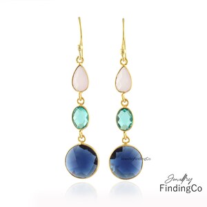 Multi-Color Gemstone Hook Earring, Birthstone Earrings, Gold Plated Gemstone Dangle Drop Earrings, Personalized Earrings