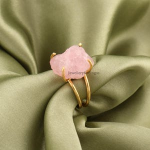 Raw Rose Quartz Ring - January Birthstone Ring - Gold Plated Adjustable Ring - Uncut Crystal Ring - Healing Ring - Statement Ring