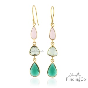 Colorful Quartz Gemstone Hook Earring, Birthstone Earrings, Gold Plated Gemstone Dangle Drop Earrings, Beautiful Gift For Valentines