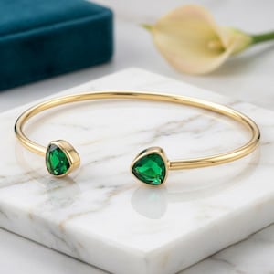 Emerald Quartz Gold Cuff Bracelet - Adjustable Boho Bangle